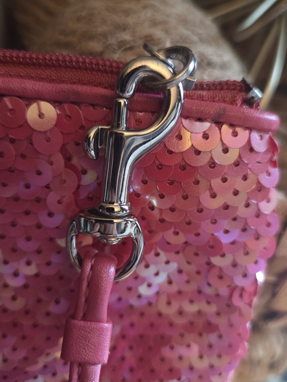 Coach Pink Sequin Wristlet w/ Matching Beaded Mini Bag Charm Bundle - Picture 6 of 17